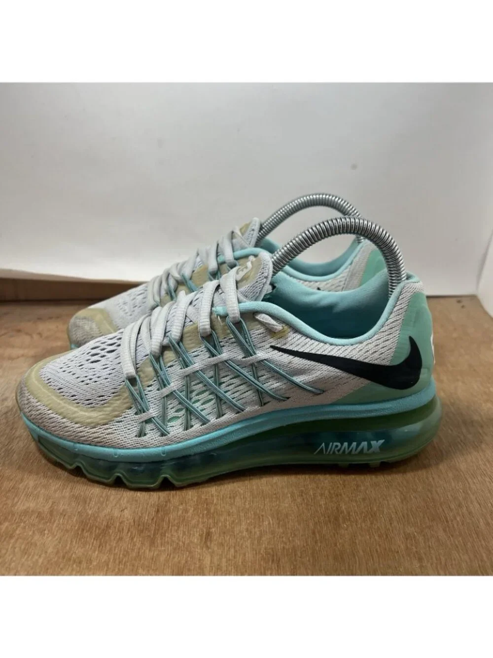 Nike Air Max 2015 Women's Size 6.5 Running Shoes Platinum Green Aqua Athletic